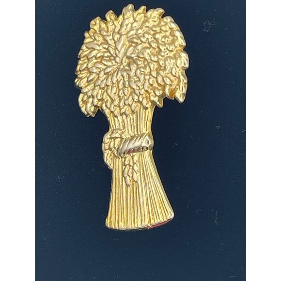 Harvest Brooch Shiny Goldtone Fall Autumn Wheat - Picture 3 of 6